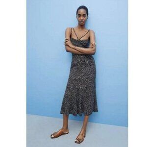 Zara MIDI Black Floral Double Strap Dress size M